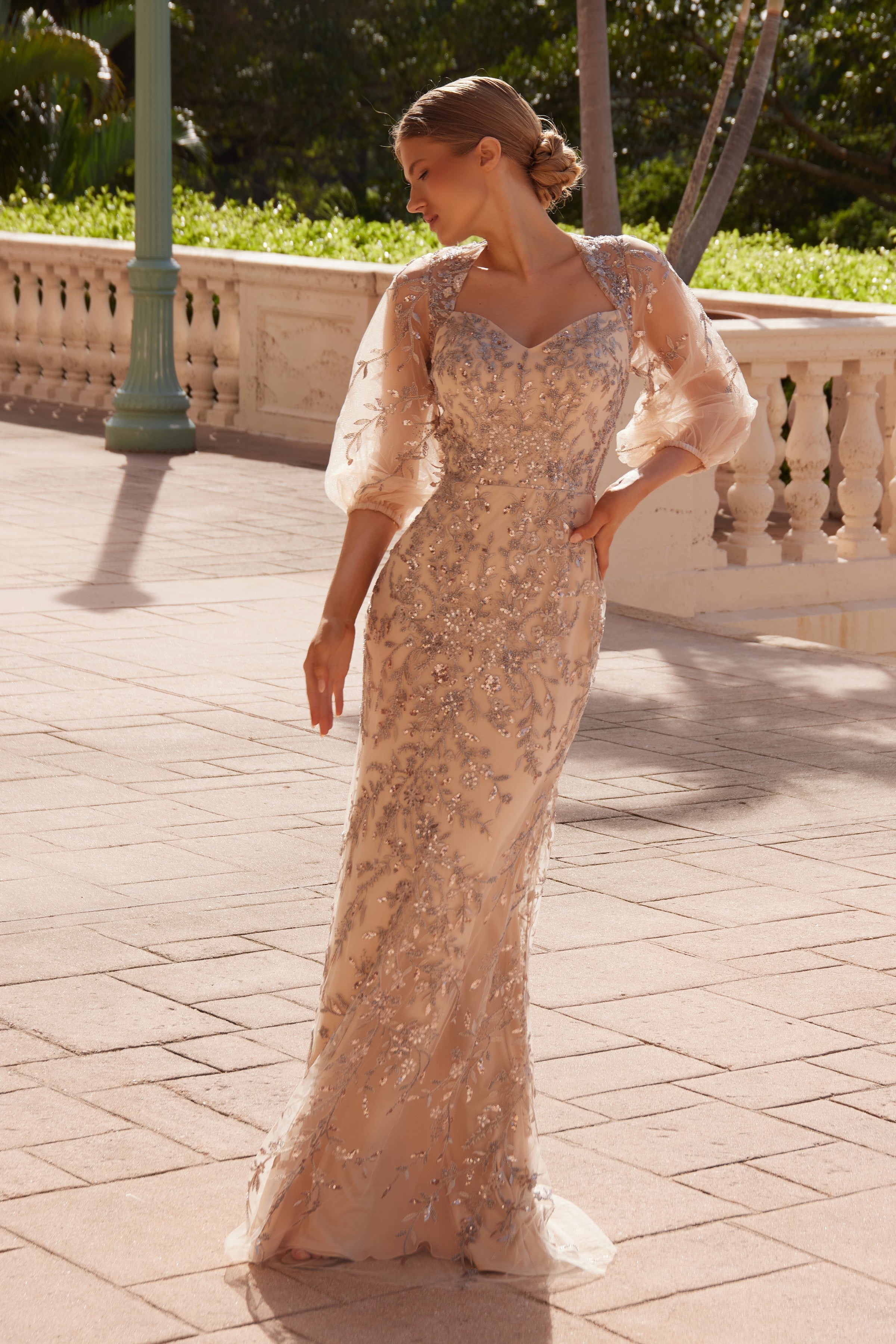 Romantic Appliqué Puff Sleeve Gown – Nox Anabel Style MT112