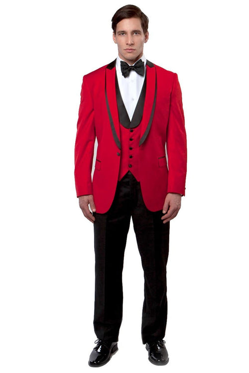 Esmoquin elegante para hombre, con solapa de pico y ribete de satén de un botón, en rojo