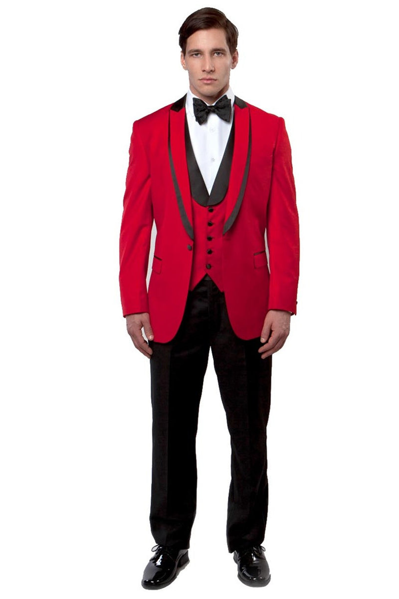 Esmoquin elegante para hombre, con solapa de pico y ribete de satén de un botón, en rojo