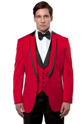 Esmoquin elegante para hombre, con solapa de pico y ribete de satén de un botón, en rojo