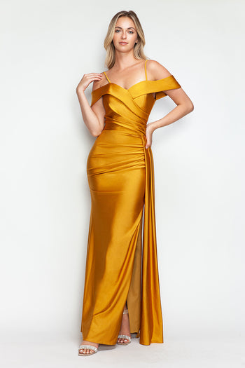 Formal Dress Off The Shoulder Pleated Ruched Prom Gown By Lenovia 5320