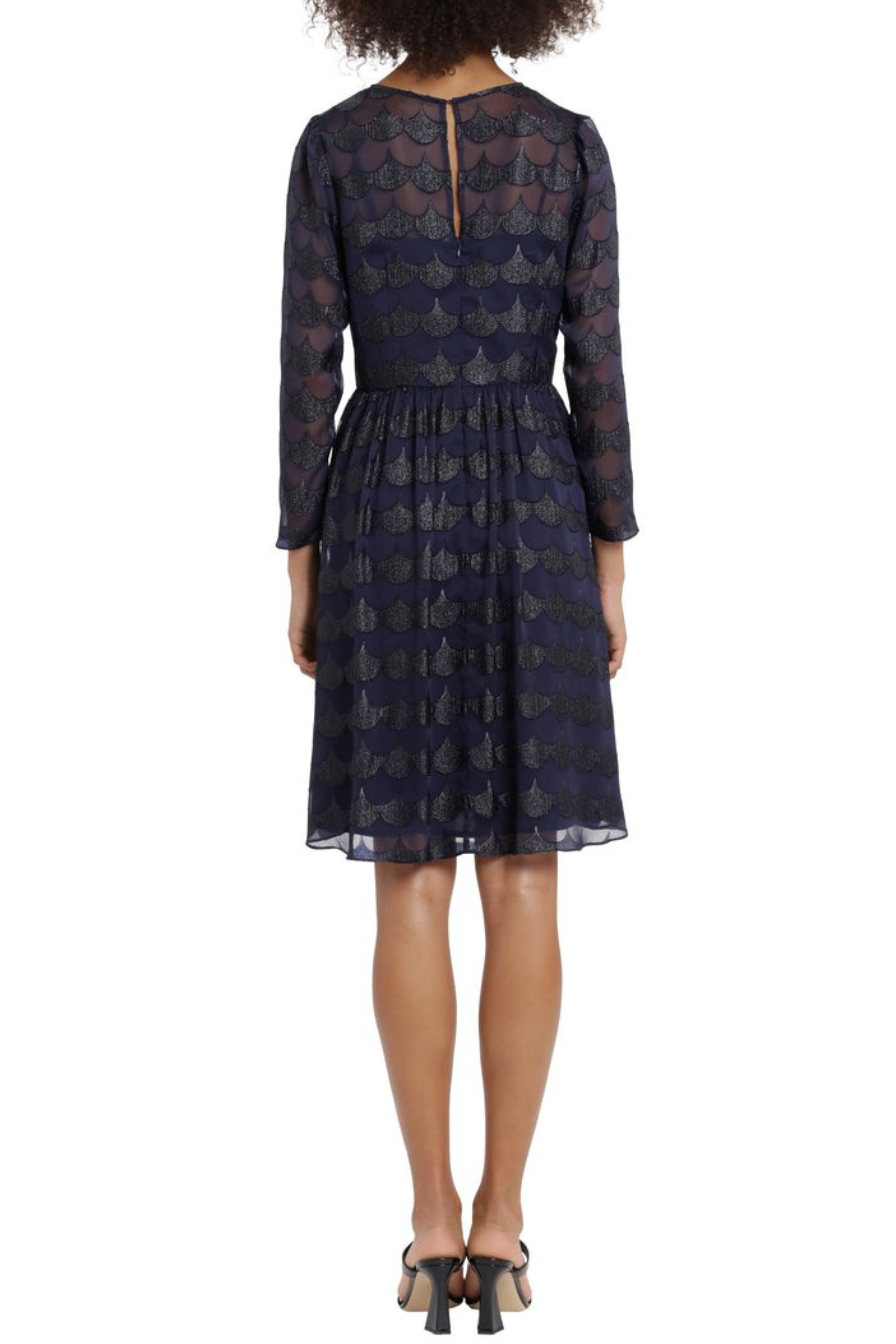 Metallic Burn-Out Chiffon Pouf Navy Metallic Chiffon Dress by Maggy London G5073M