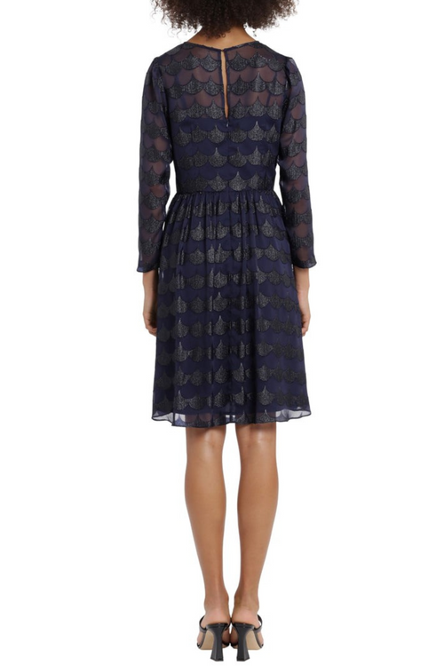 Metallic Burn-Out Chiffon Pouf Navy Metallic Chiffon Dress by Maggy London G5073M