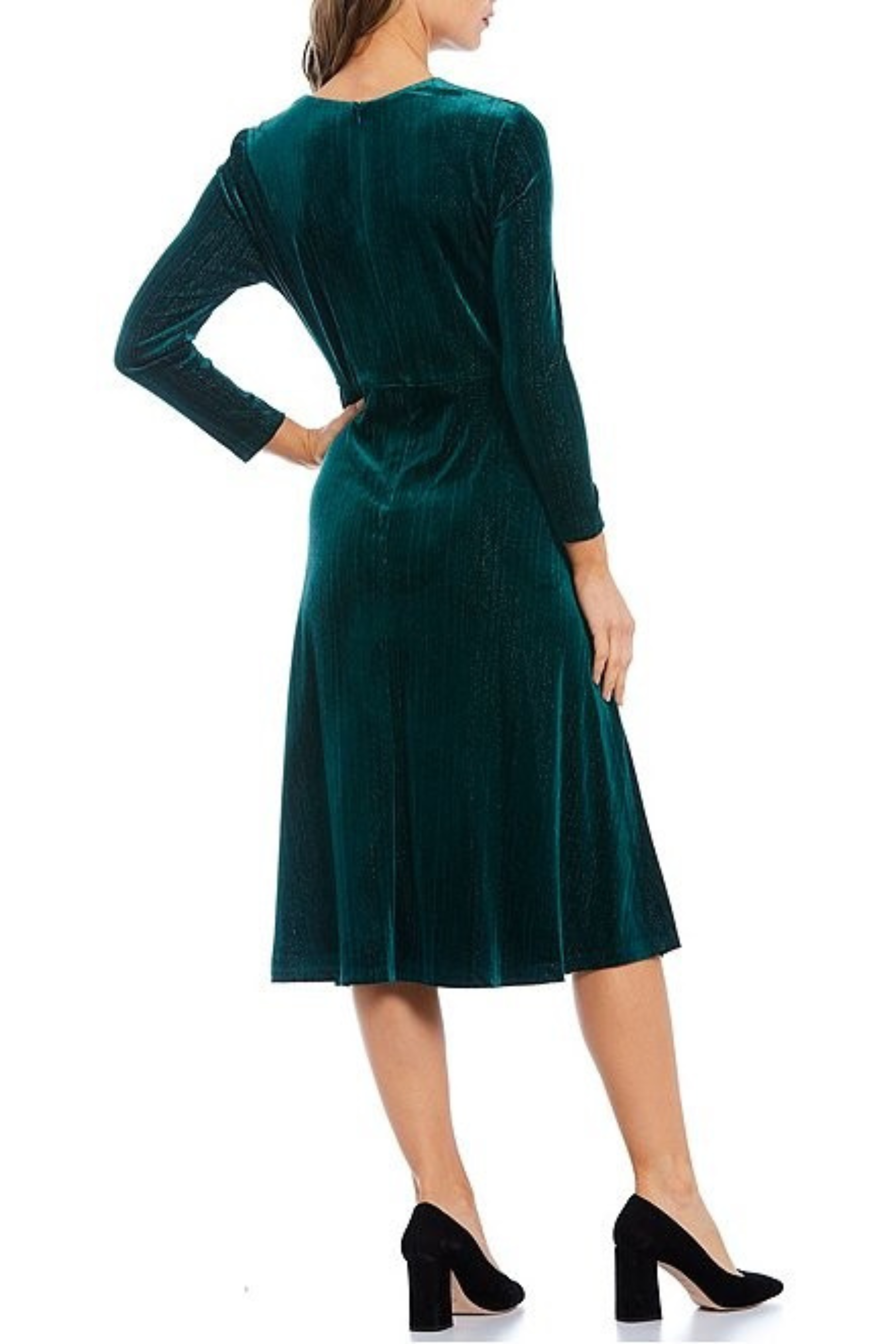 Velvet Long Sleeve Midi Green V-Neck Party Dress by Maggy London G5085M