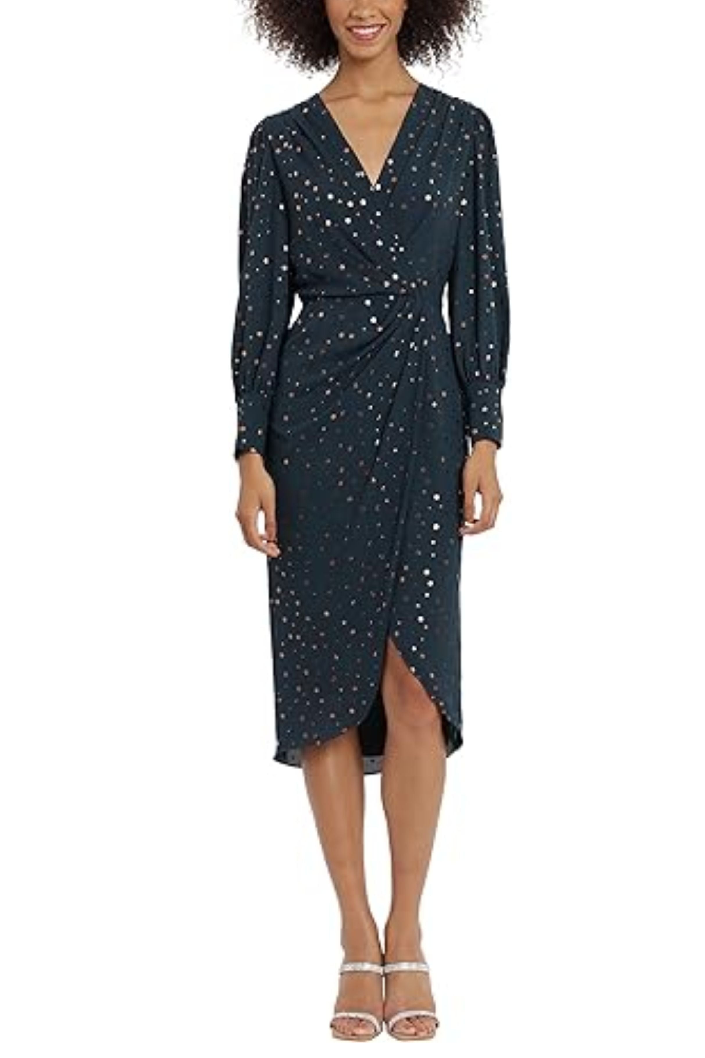 Maggy London Long Sleeve Dot Print Faux Wrap Dress Green / 4
