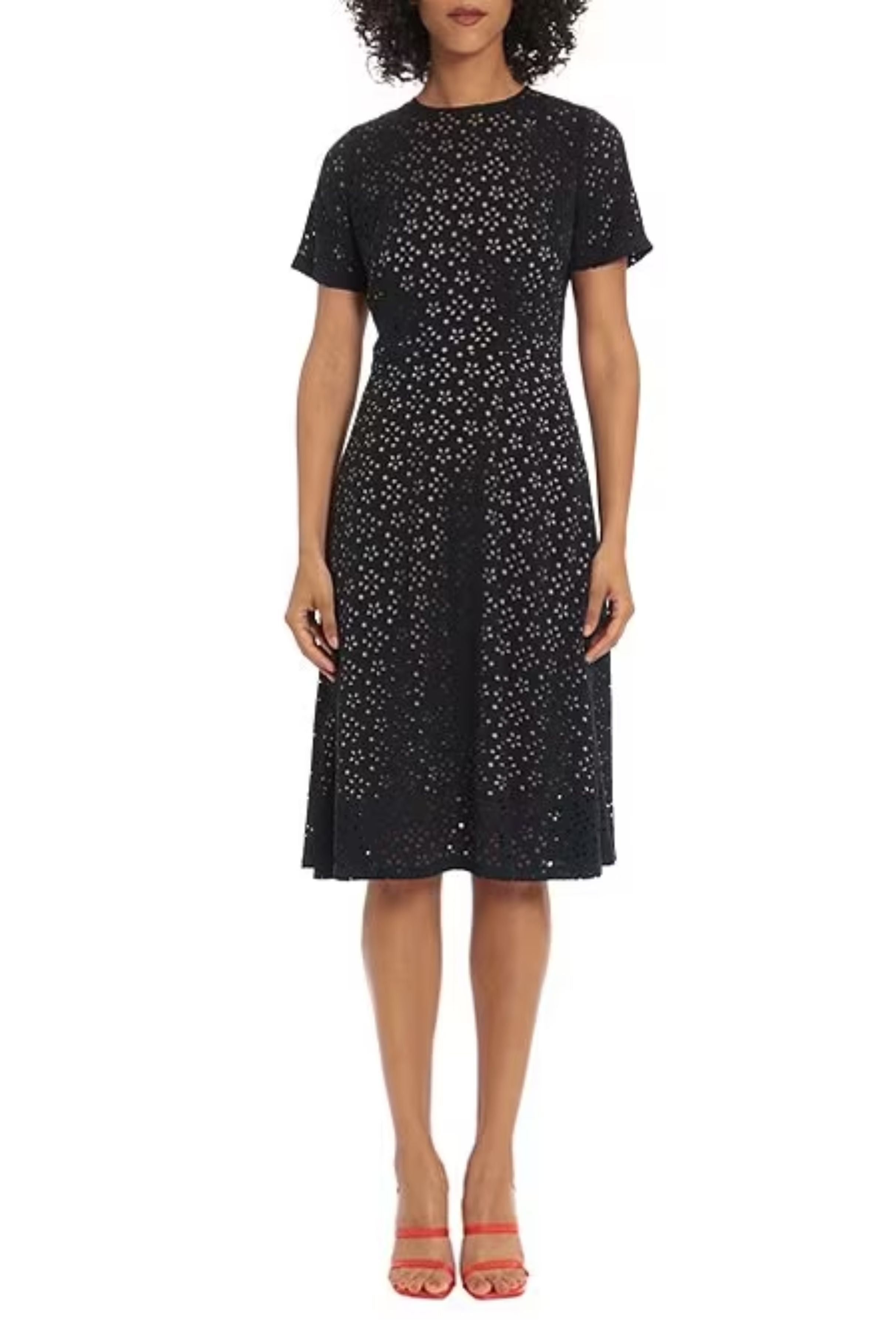 Maggy London Short Sleeve Jewel Neck A-Line Midi Dress, Womens, 4, Navy