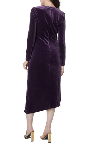 Velvet Asymetrical Neckline High-Low Amethyst Delight Asymmetrical Neckline Ruched Asymmetrical Hem Party Dress by Maggy London G5589M