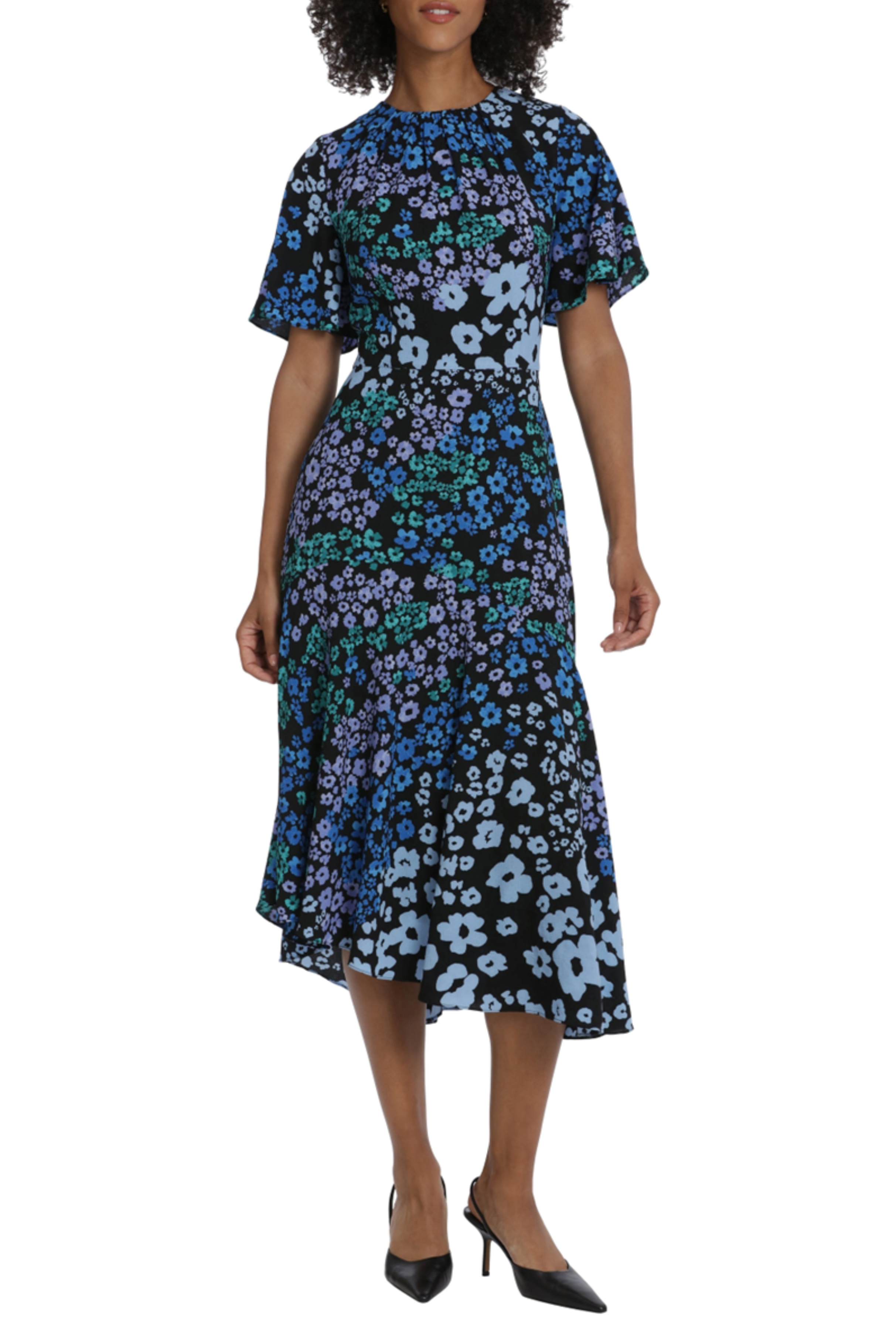 Maggy London Women's Asymmetrical Printed Midi Dress - Black/Blue