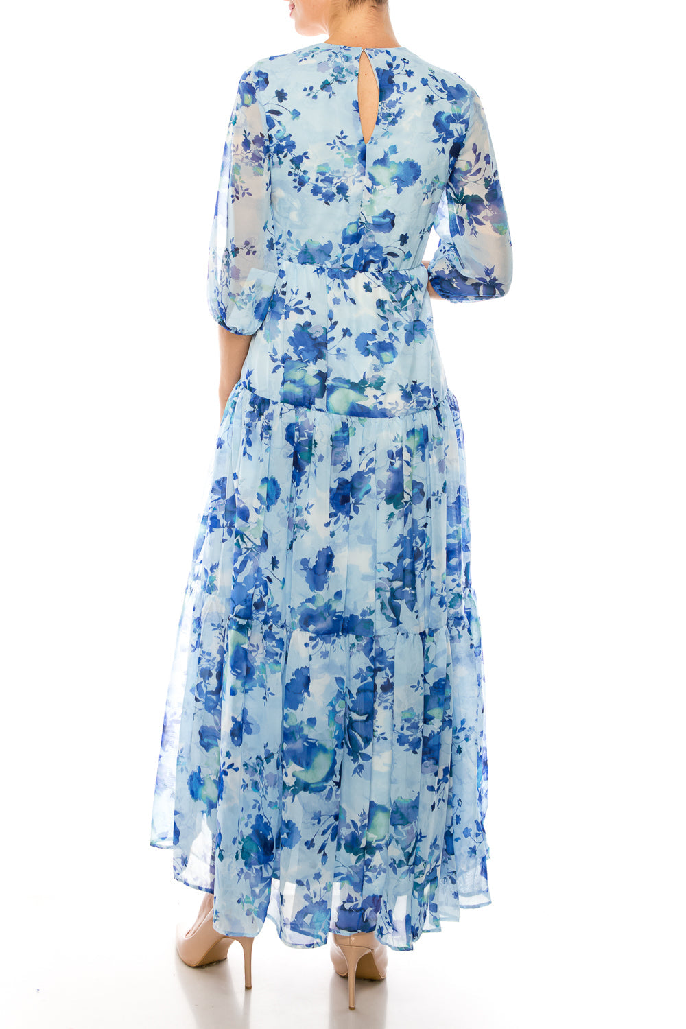 maison tara dress 58367MA Floral Print 3/4 Sleeve Tiered Maxi Color:Yellow Floral Sunnypetal White Lace Bohemian Its balance of shape 26-2SS