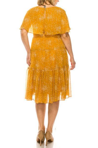 Maison Tara 91456M Dot Print Sleeveless Cape Tiered A-Line Midi Dress