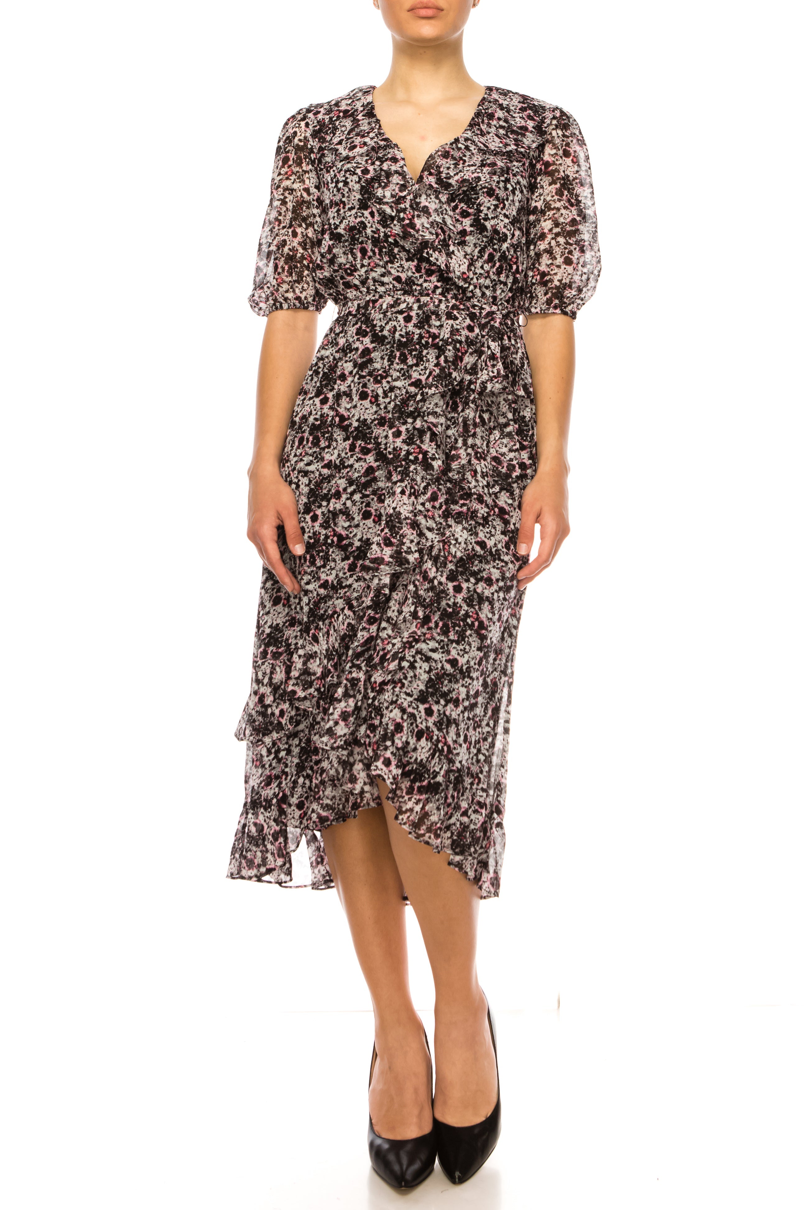 Maison Tara 91673M Short Sleeve Multilayered Ruffle Dress