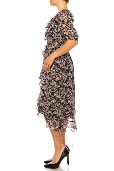 Maison Tara 91673M Short Sleeve Multilayered Ruffle Dress