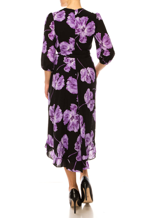 Maison Tara 91722M Faux Wrap Floral Midi Dress