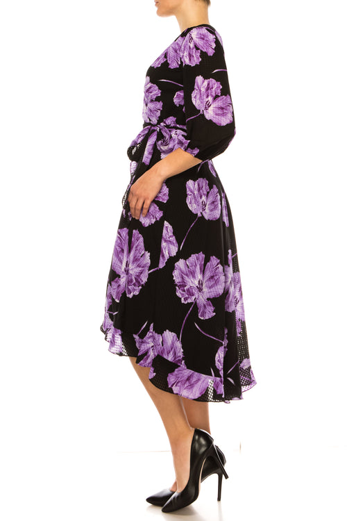 Maison Tara 91722M Faux Wrap Floral Midi Dress