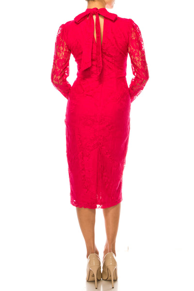 Maison Tara 91756M Lace Mock Neck Midi Sheath Dress