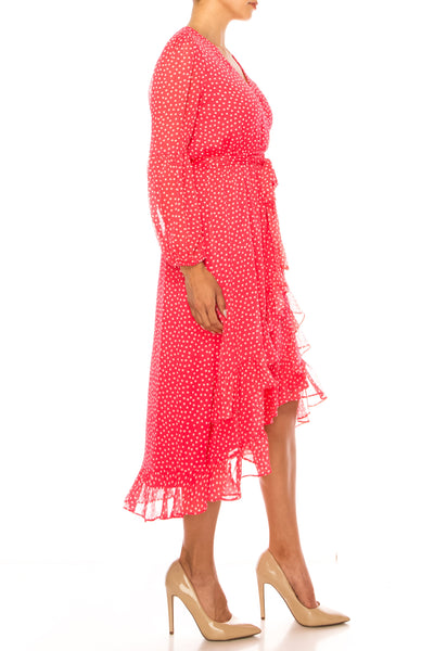 Maison Tara 92355M Long Sleeve Polka Dot Midi Dress
