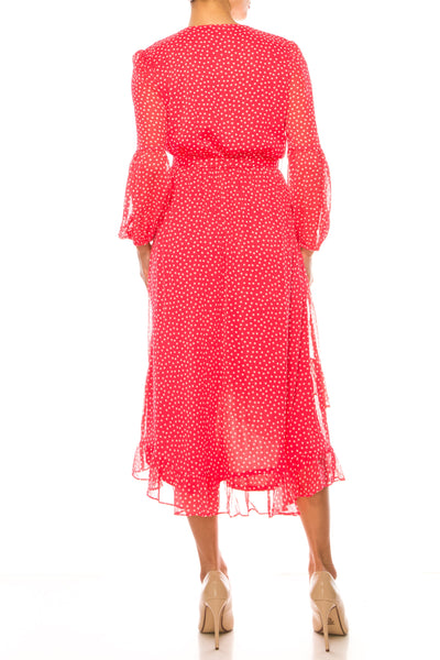 Maison Tara 92355M Long Sleeve Polka Dot Midi Dress