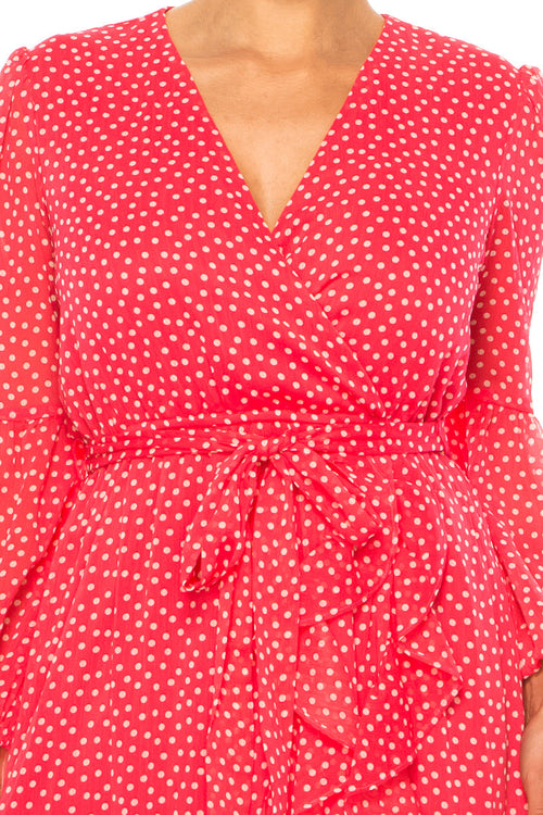 Maison Tara 92355M Long Sleeve Polka Dot Midi Dress
