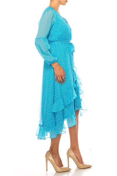 Maison Tara 92355M Long Sleeve Polka Dot Midi Dress