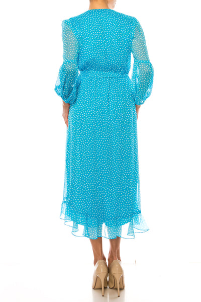 Maison Tara 92355M Long Sleeve Polka Dot Midi Dress