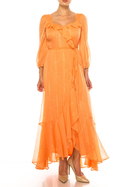 Maison Tara 92440M 3/4 Sleeve Frilly Detail Maxi Dress