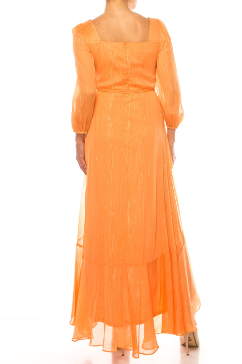 Maison Tara 92440M 3/4 Sleeve Frilly Detail Maxi Dress