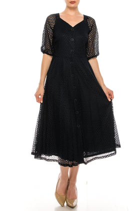 Maison Tara 95055M Eyelet 3/4 Sleeve Dress