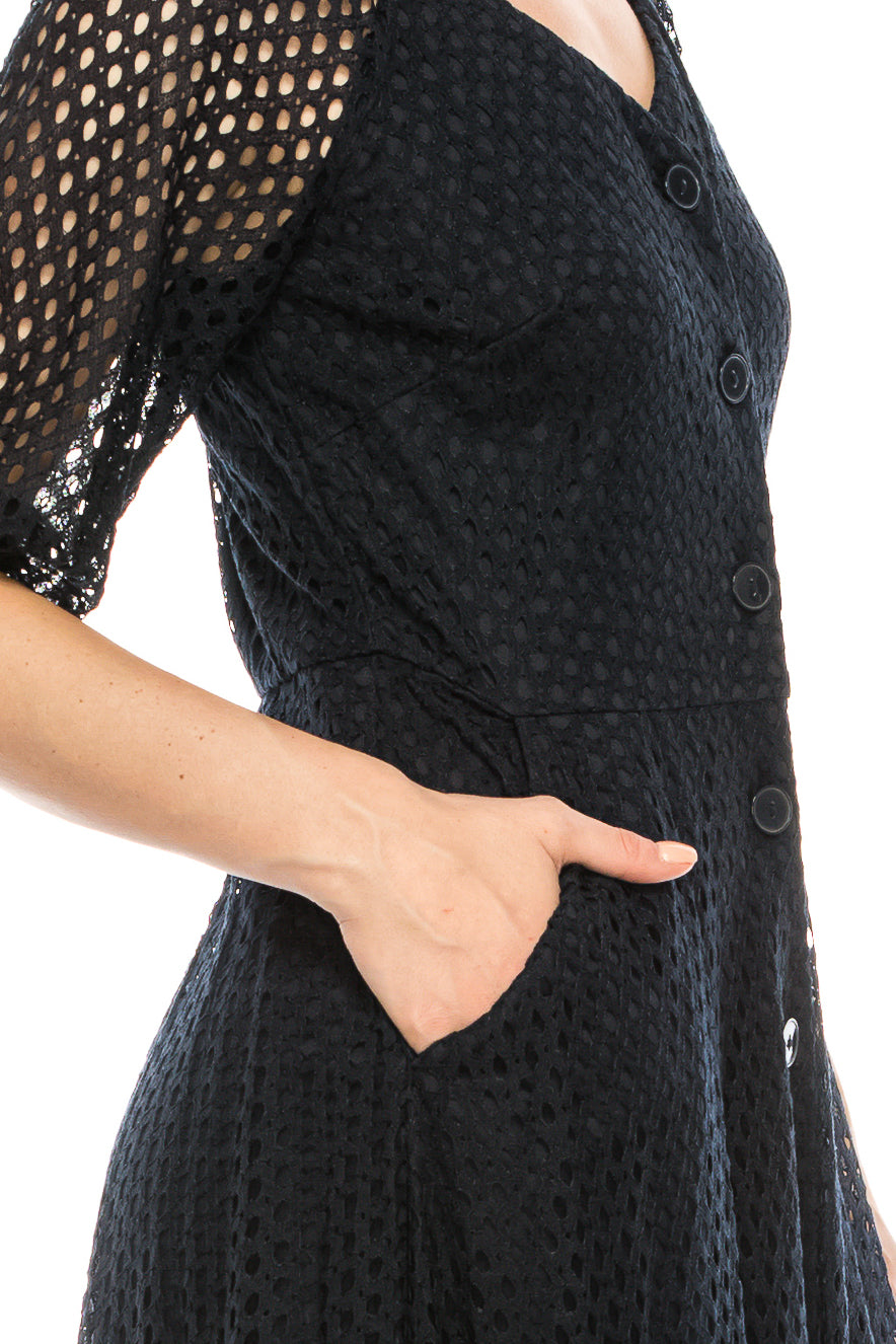 Maison Tara 95055M Eyelet 3/4 Sleeve Dress