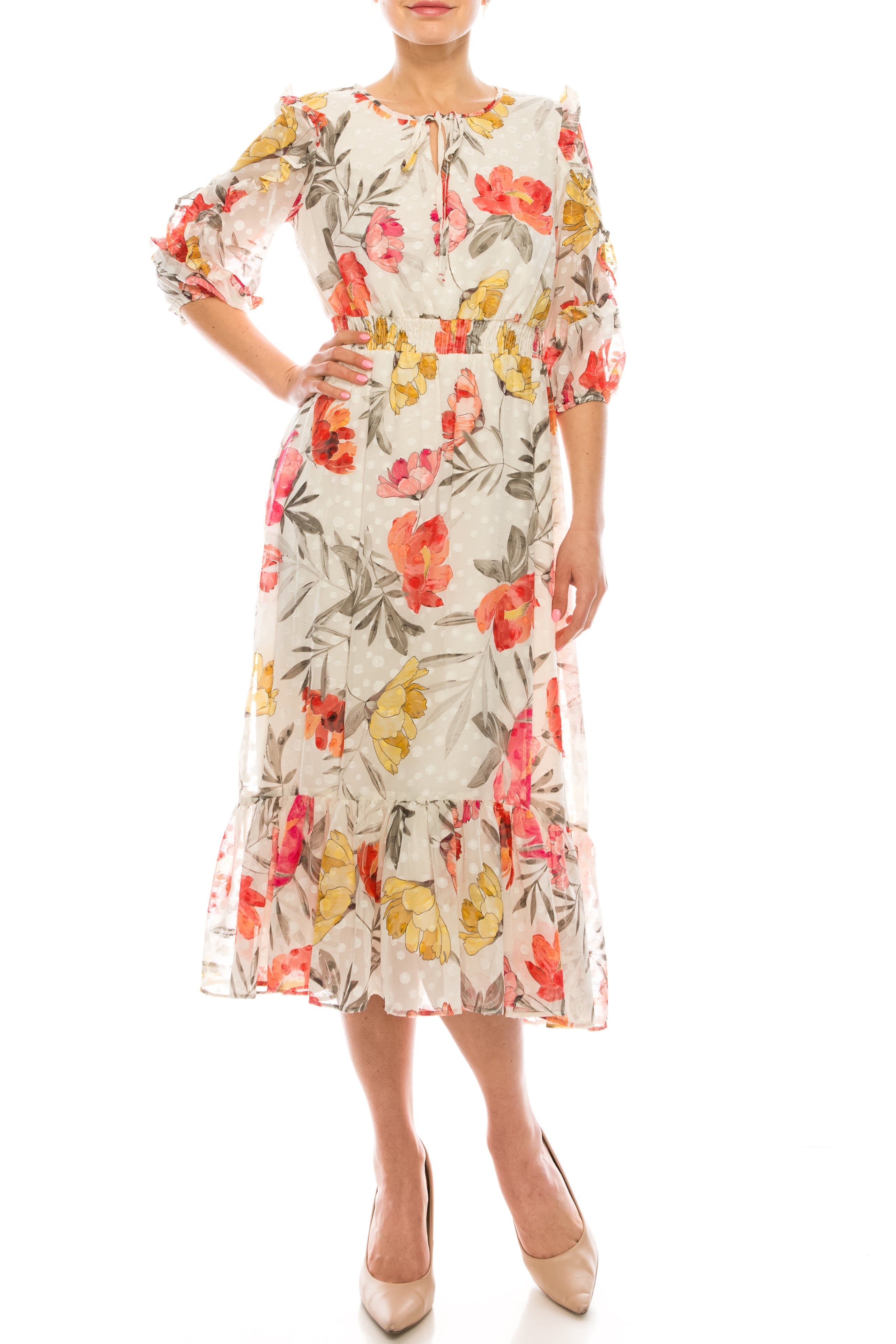 Maison Tara 95084M Floral Chiffon A-Line Dress