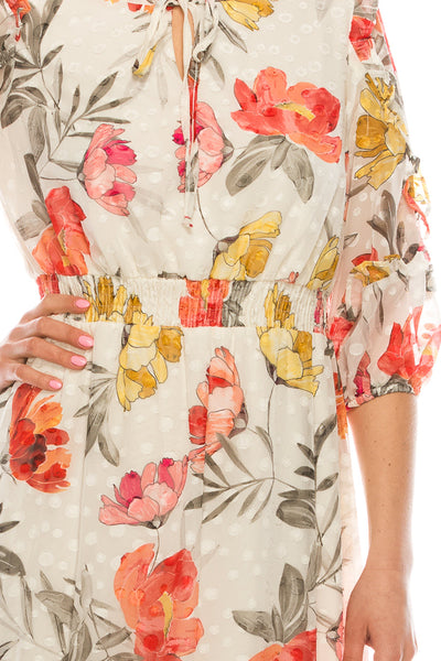 Maison Tara 95084M Floral Chiffon A-Line Dress