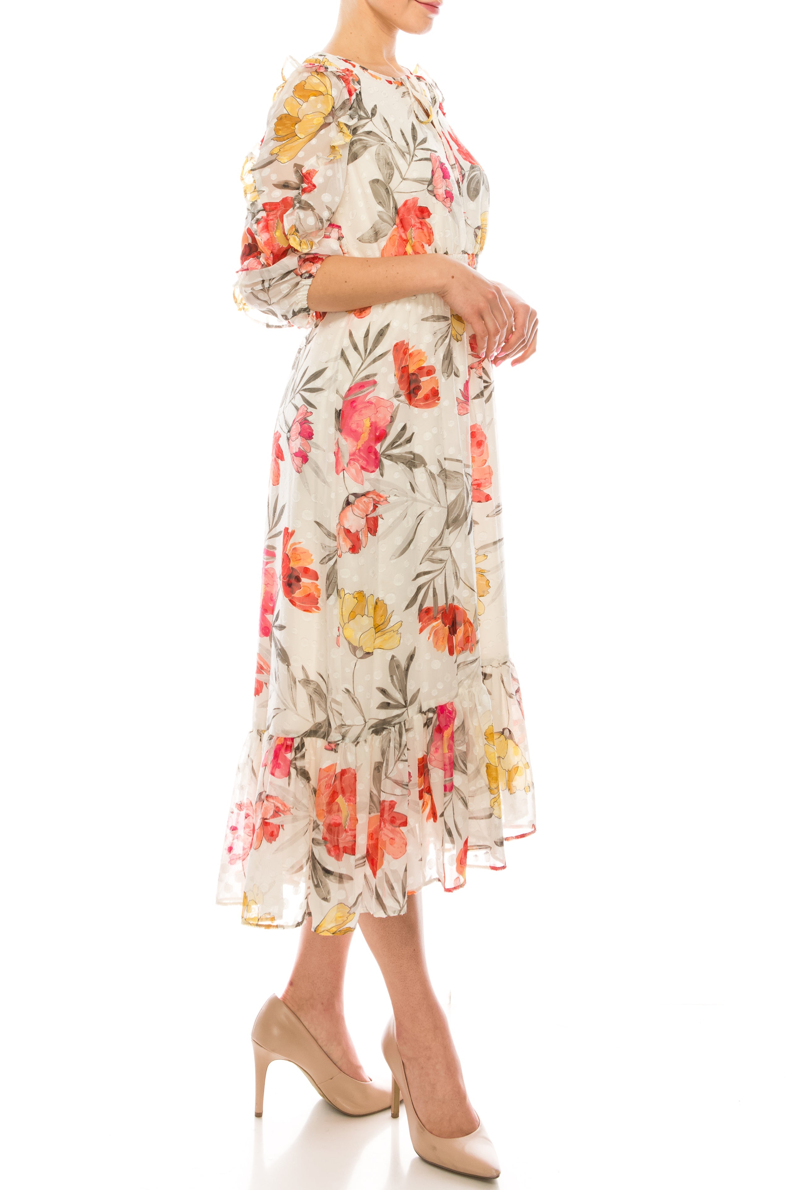 Maison Tara 95084M Floral Chiffon A-Line Dress