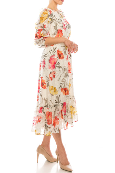 Maison Tara 95084M Floral Chiffon A-Line Dress