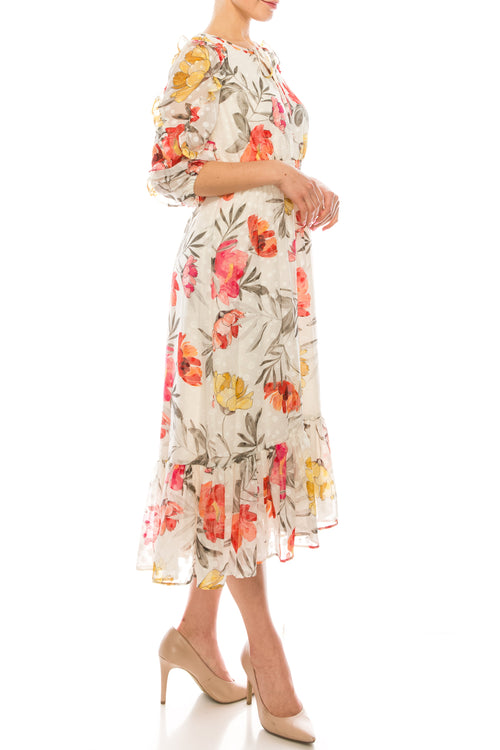 Maison Tara 95084M Floral Chiffon A-Line Dress