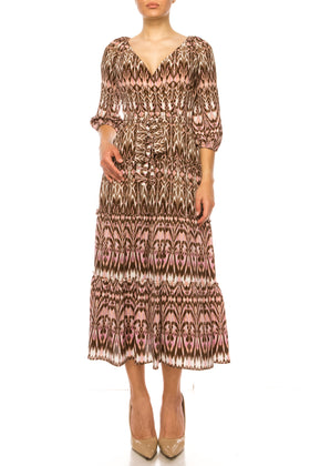 Maison Tara 95543M Belted Abstract Print Dress