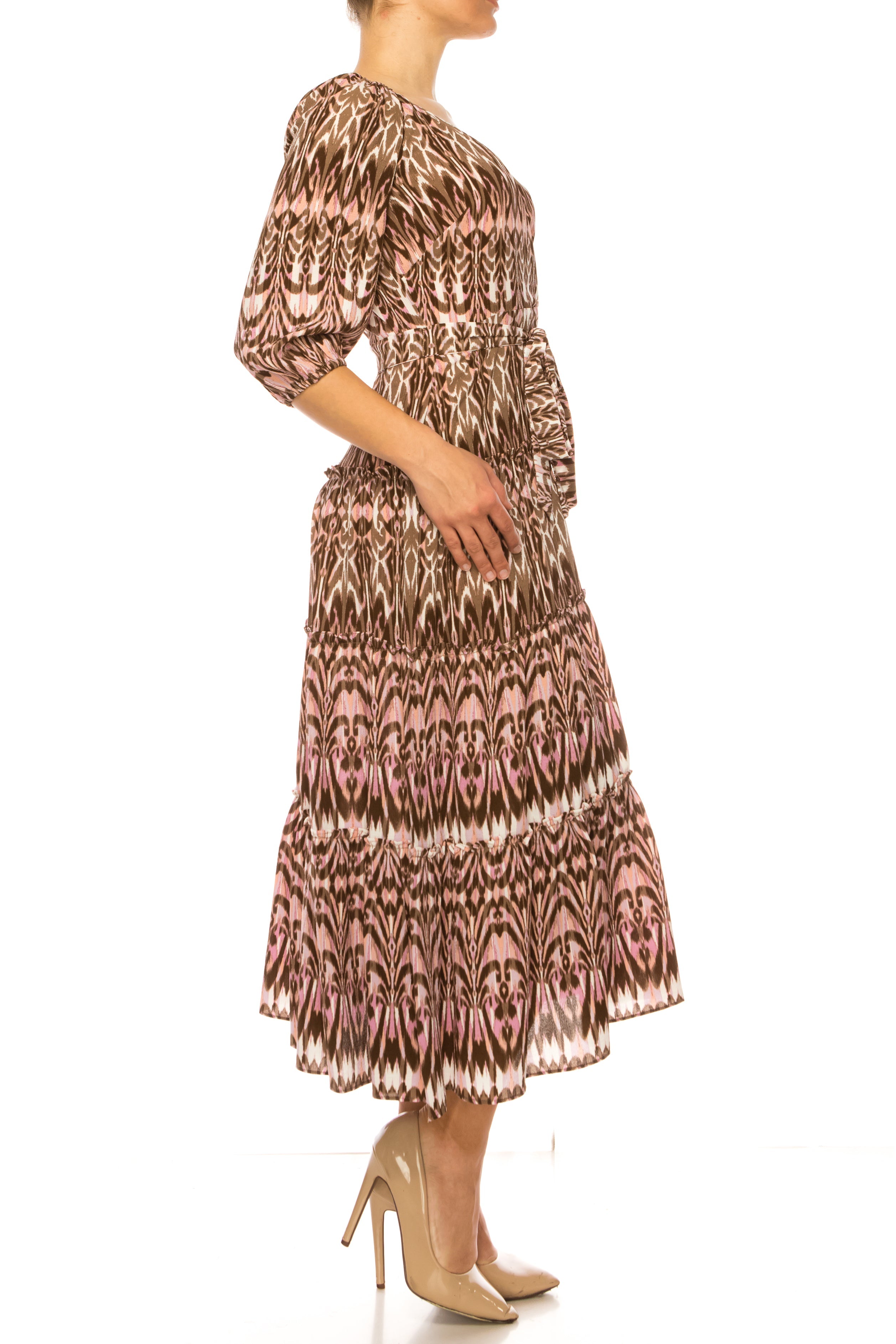 Maison Tara 95543M Belted Abstract Print Dress