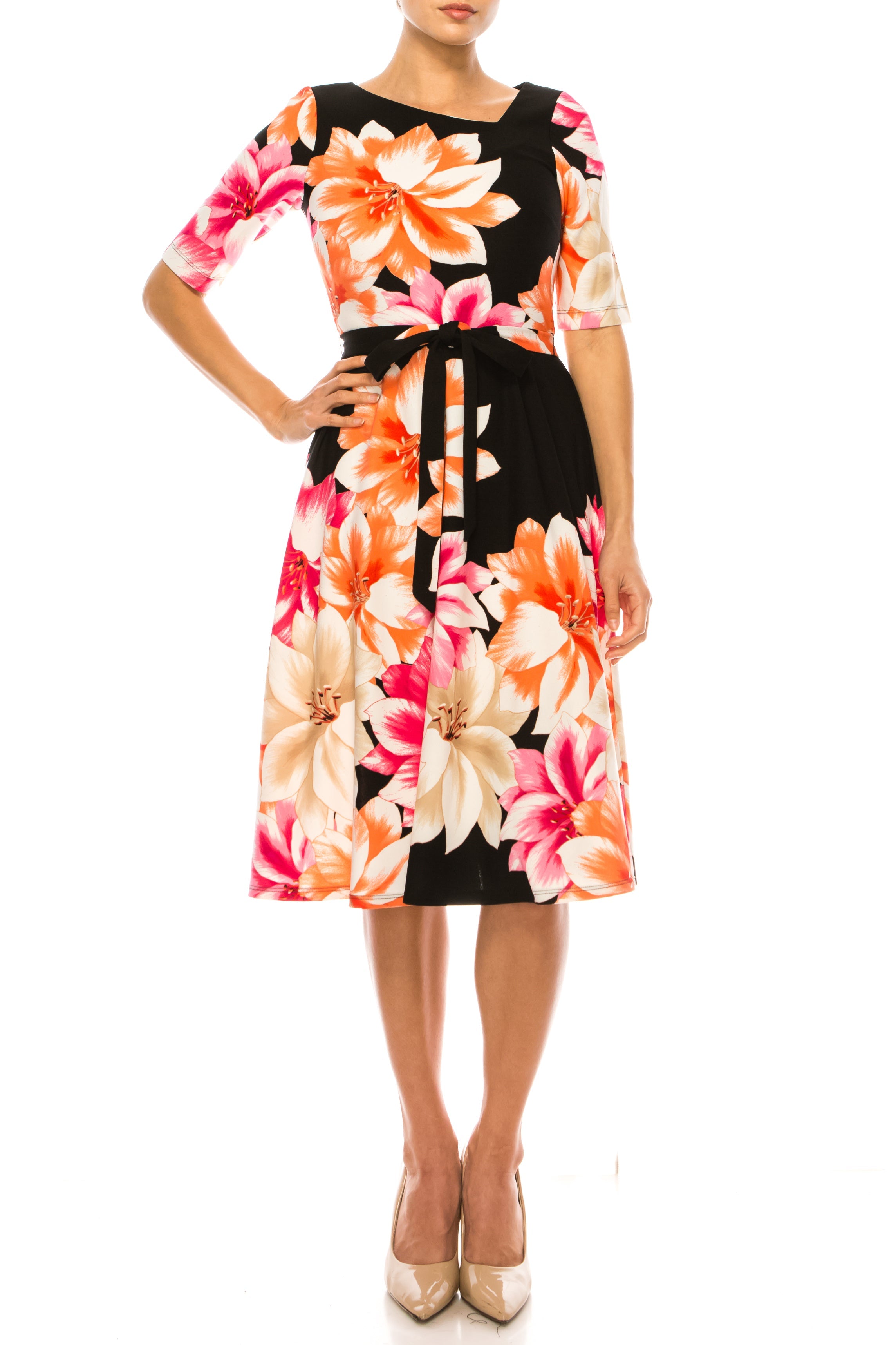 Maison Tara 95602M Asymmetrical Neckline A-Line Dress