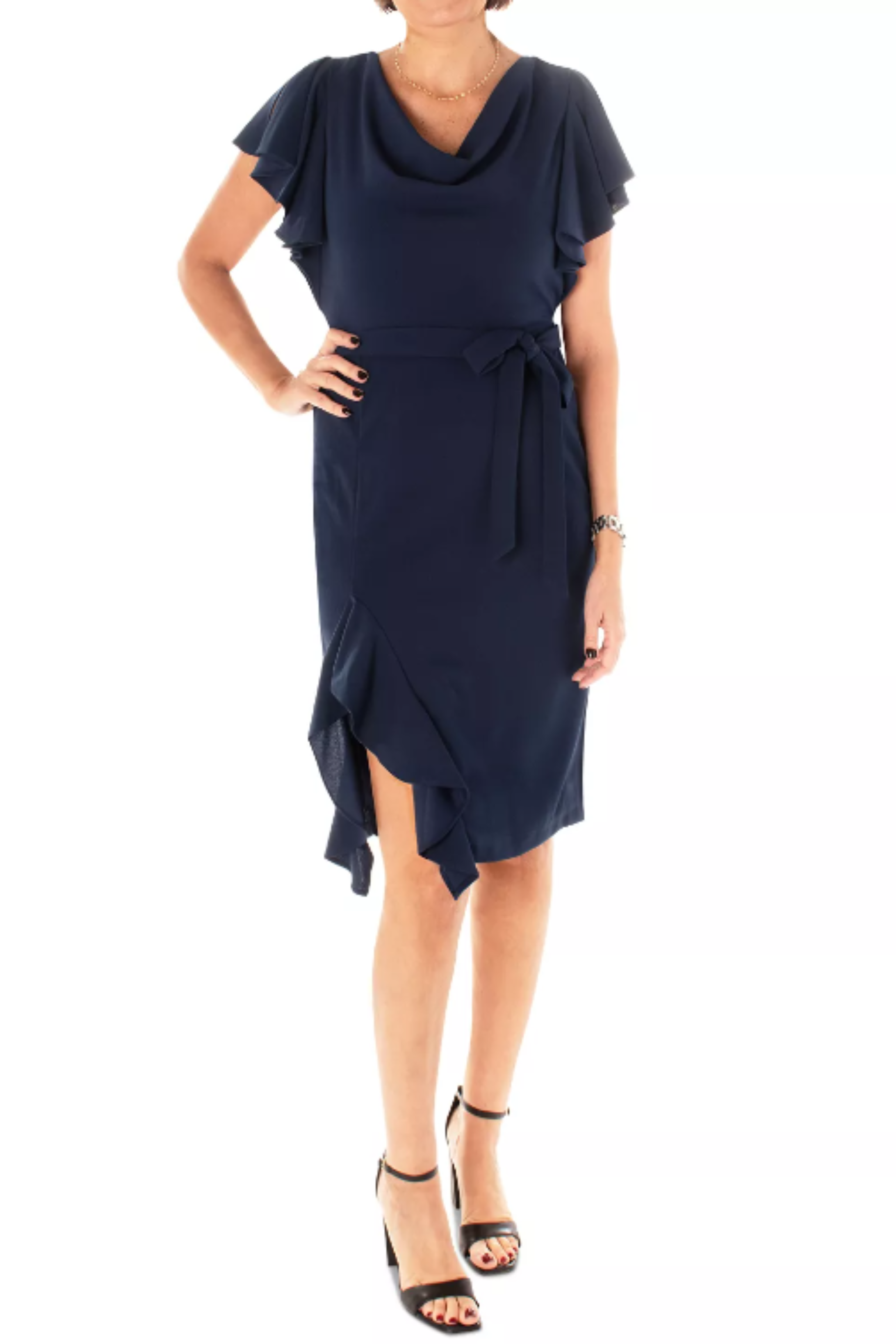 Maison Tara 95783M Belted Short Sleeve Knee Length Dress