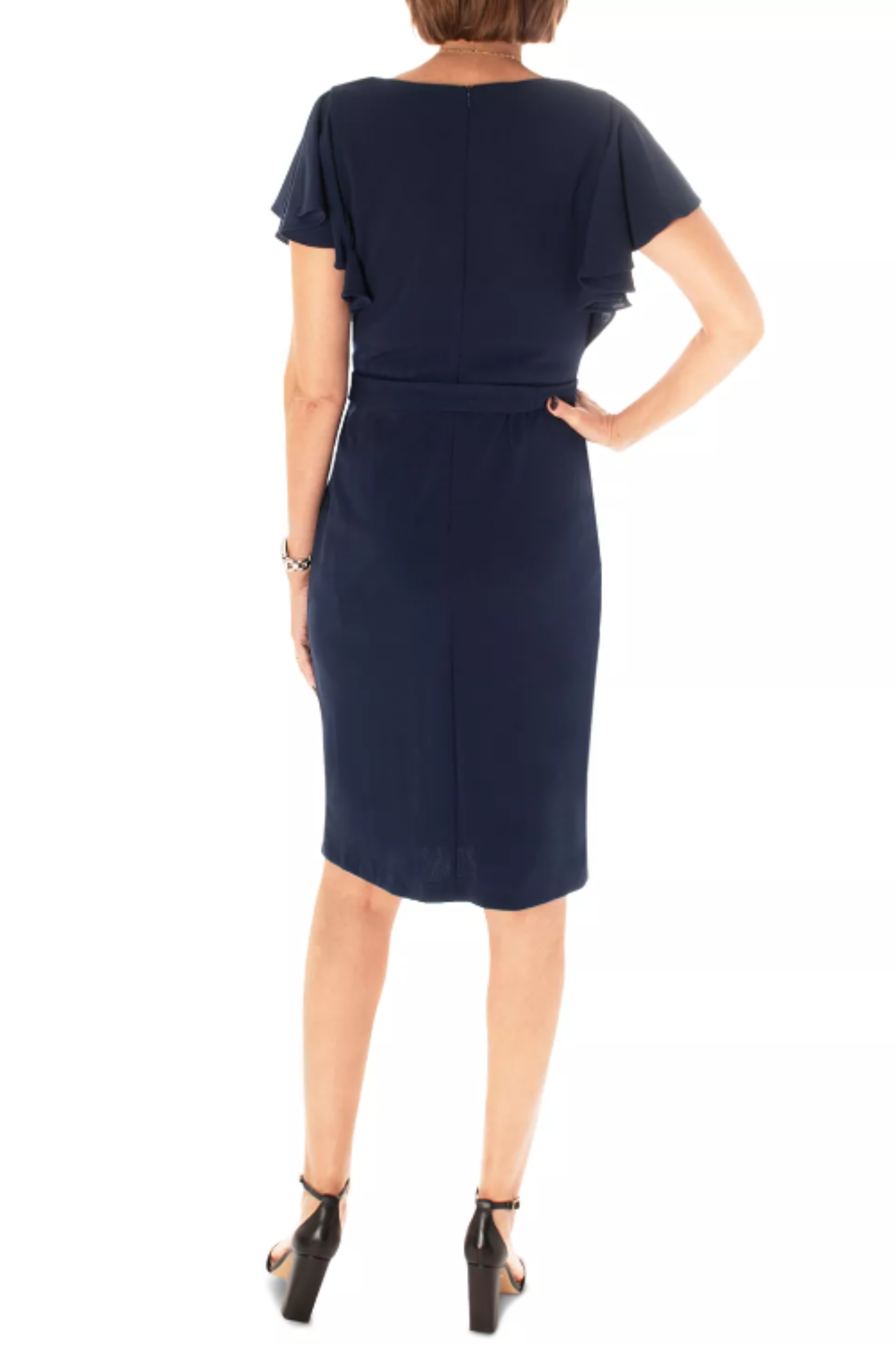Maison Tara 95783M Belted Short Sleeve Knee Length Dress