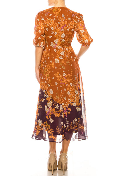 Maison Tara 96036M Floral Contrast 3/4 Sleeve Dress