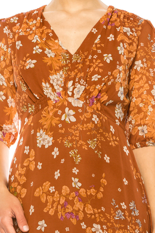 Maison Tara 96036M Floral Contrast 3/4 Sleeve Dress