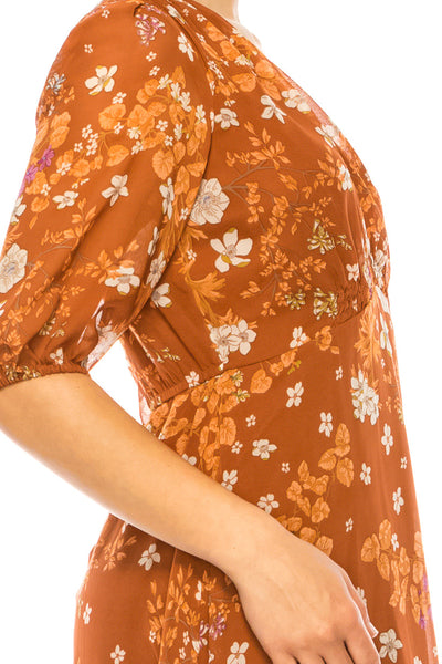 Maison Tara 96036M Floral Contrast 3/4 Sleeve Dress