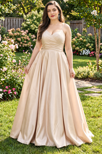 May Queen MQ1678 Simple A-Line Sleeveless Modern Satin Evening Gown