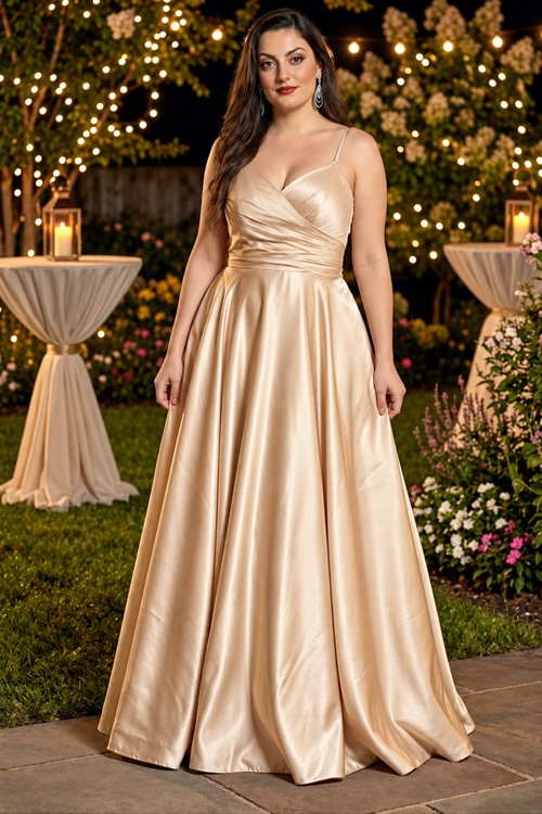 May Queen MQ1678 Simple A-Line Sleeveless Modern Satin Evening Gown