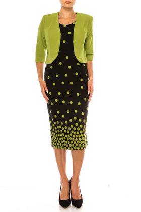 Maya Brooke 28103 Polka Dot Sheath Dress with Rounded-Hem Bolero Jacket