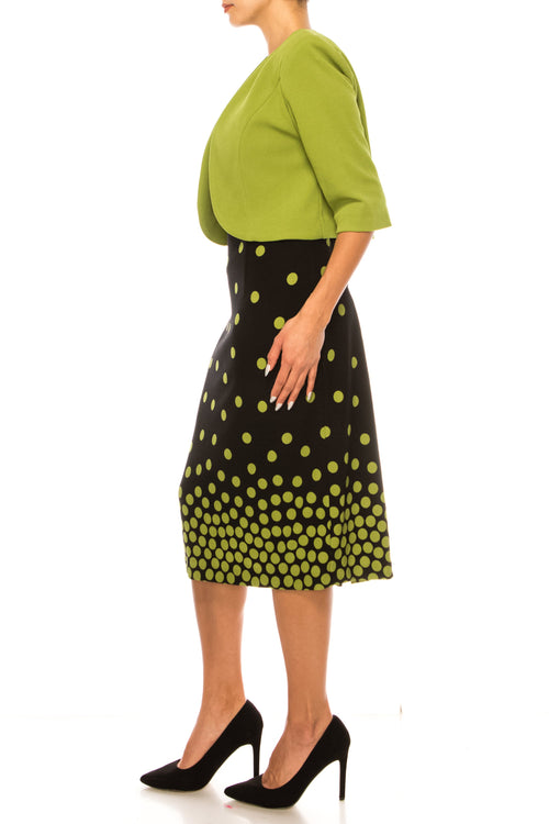 Maya Brooke 28103 Polka Dot Sheath Dress with Rounded-Hem Bolero Jacket