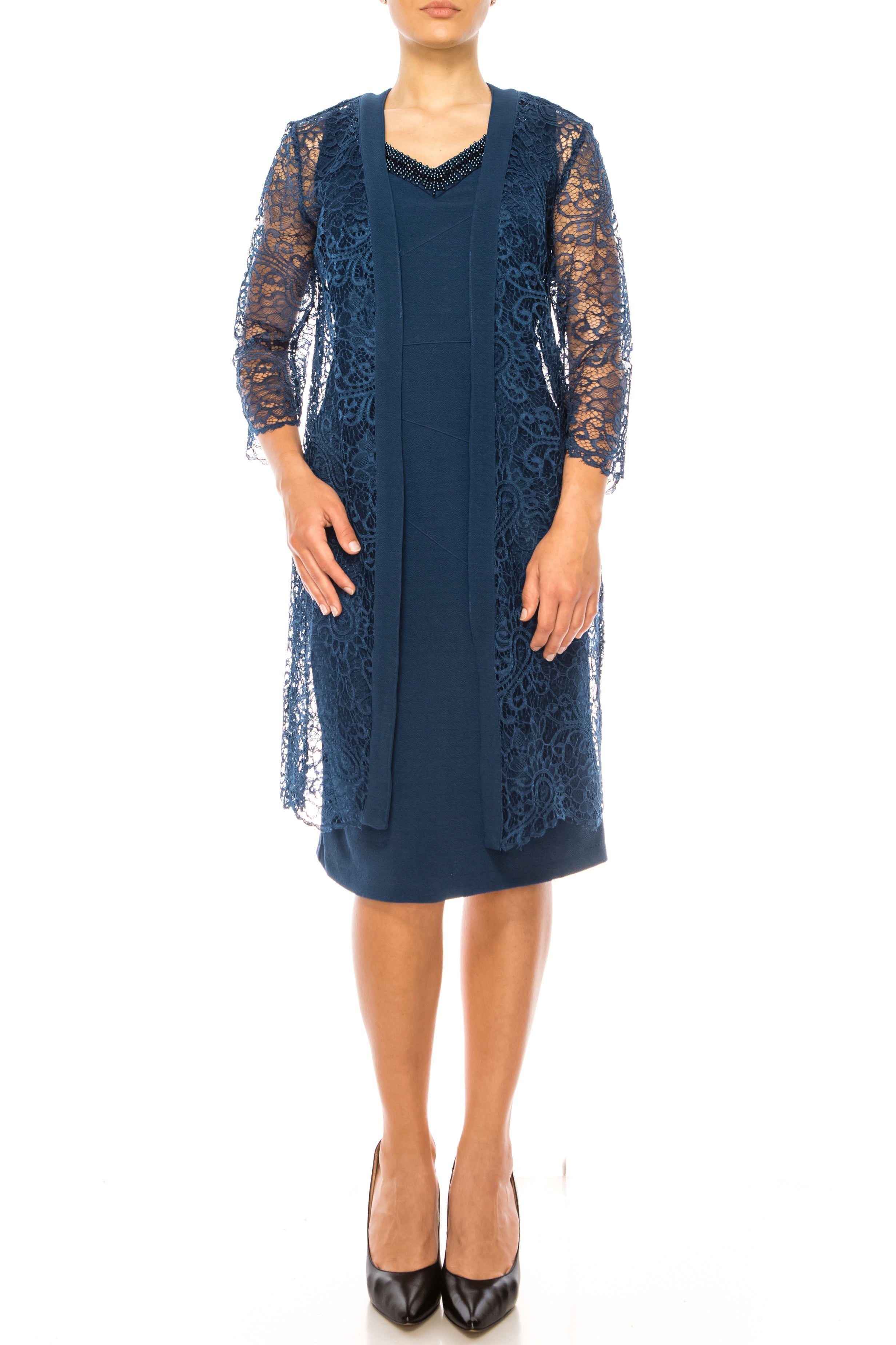 maya brooke 3 4 sleeve embroidered jacket dress Maya Brooke Women's Knee Length Dress and 3/4 Sleeve Jacket 2-Piece Set, Kiwi/Black, 14W at Amazon Women's Clothing store