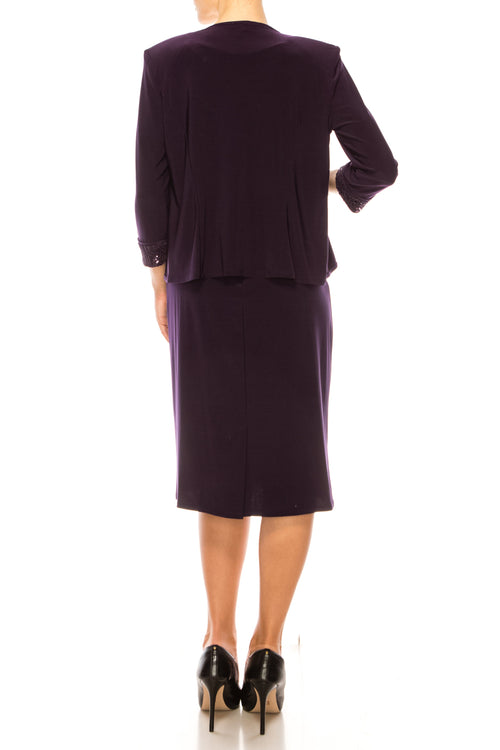 Maya Brooke 28260 Embroidered Sequin Tank Sheath Dress with 3/4 Sleeve Jacket