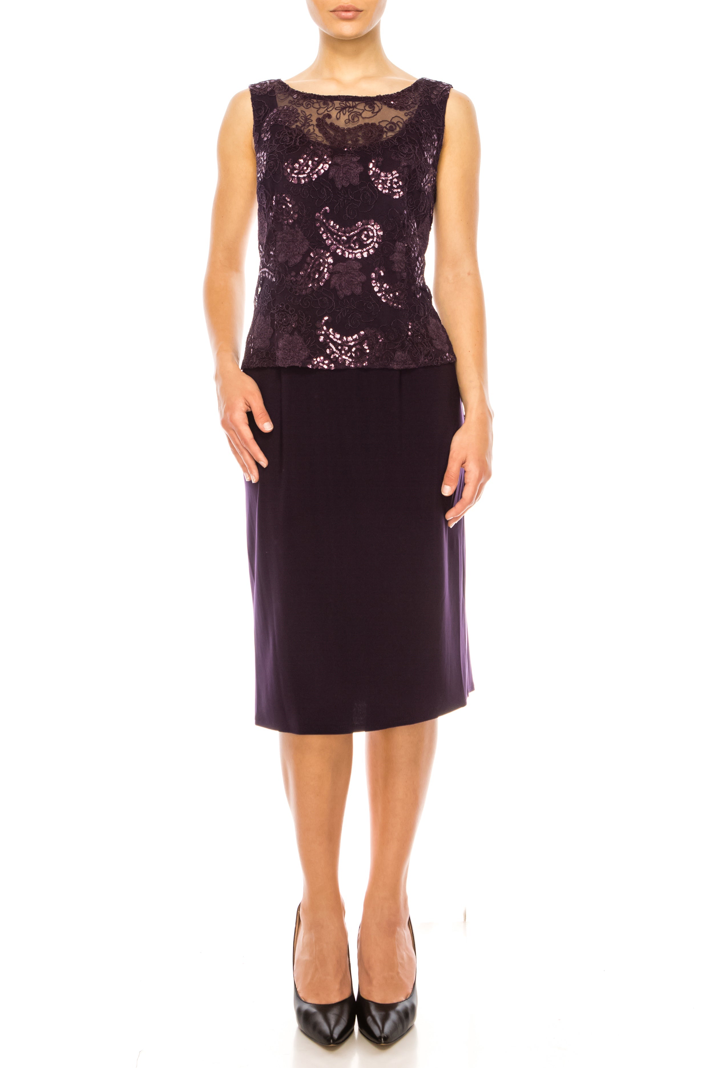 Maya Brooke 28260 Embroidered Sequin Tank Sheath Dress with 3/4 Sleeve Jacket