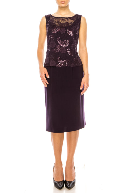 Maya Brooke 28260 Embroidered Sequin Tank Sheath Dress with 3/4 Sleeve Jacket