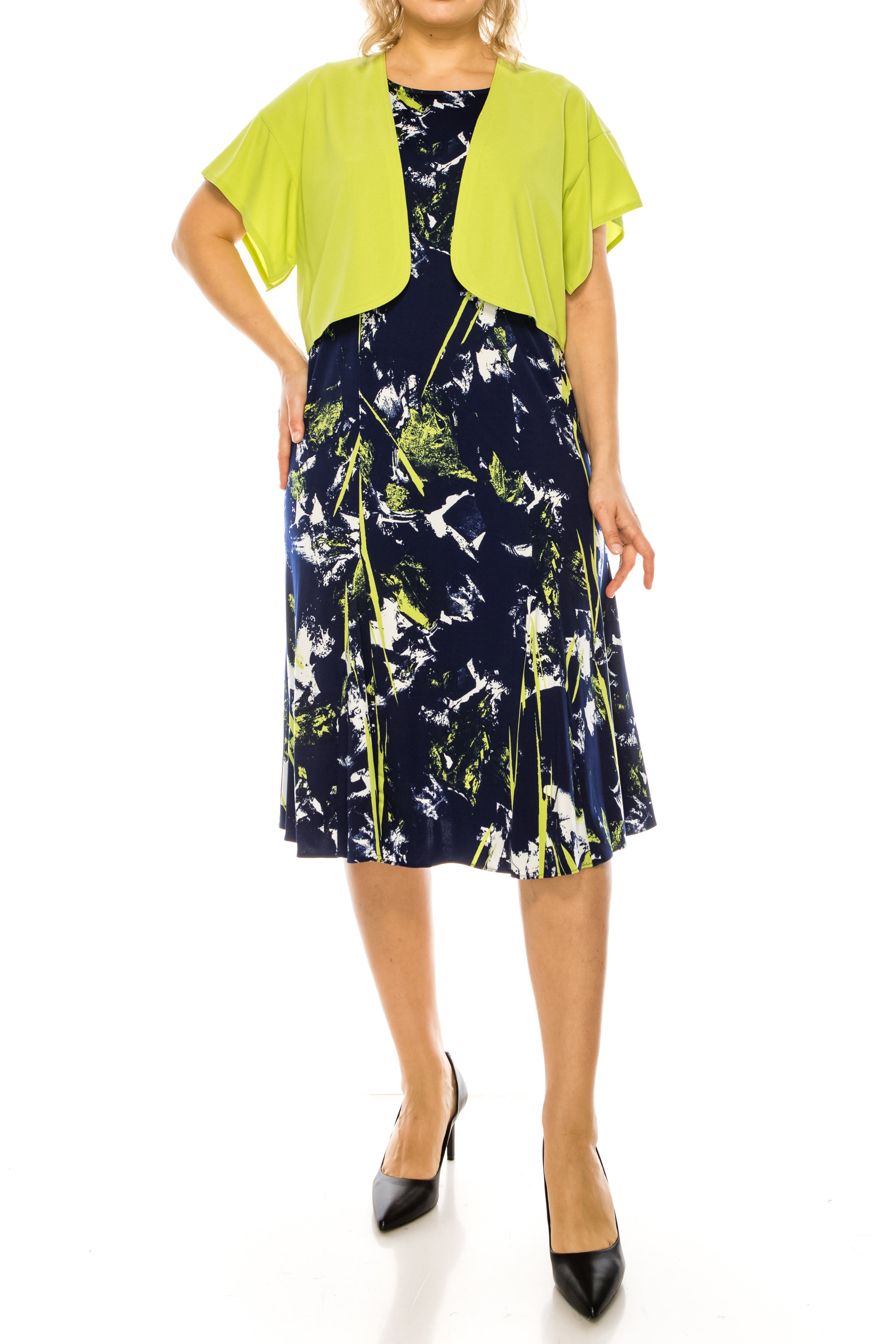 Maya Brooke Navy Lime 2 Piece Jacket Dress